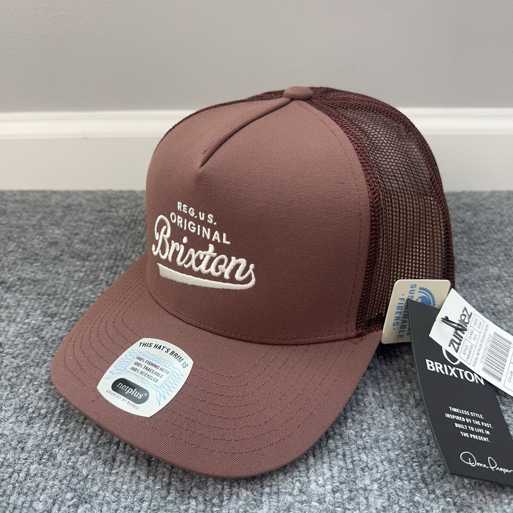 Brixton Postal Netplus Hat Brown Mesh Trucker Snapback Brixton Original Logo NWT
